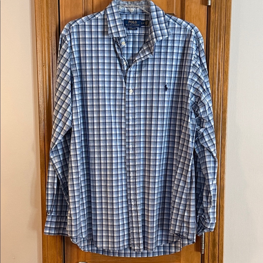 Polo by Ralph Lauren Blue White Plaid Button-Down Shirt NWOT size large